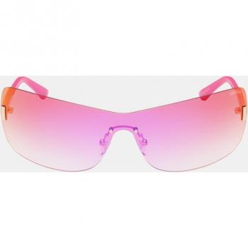Guess Women's Wraparound Metal Sunglasses in Shiny Pink with Bordeaux Mirror, Model GU8287 72U 120mm