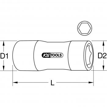 Llave de vaso 1/4 con aislamiento protector, 13 mm, larga