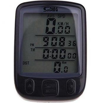 SUNDING impermeable Cuentakilometros Velocimetro Inalambrico para bicicleta Ciclismo LCD Luz de fondo retroiluminado multifuncion Negro
