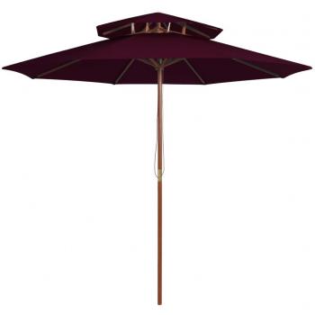 vidaXL Paraguas de dos niveles con poste de madera 270 cm Bordò rojo