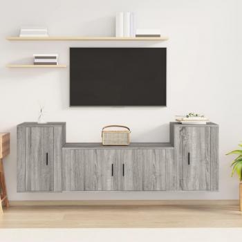Set de muebles para TV 3 piezas gris Sonoma madera multicapa