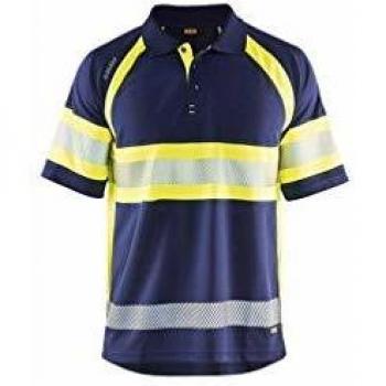 Blaklader High-Visibility UV Protection Polo Shirt, Navy Blue/Yellow, Unisex Size L