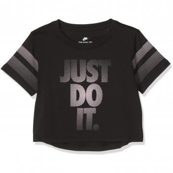 Nike Crop JDI Camiseta, Niñas, Negro y Rosa, Large
