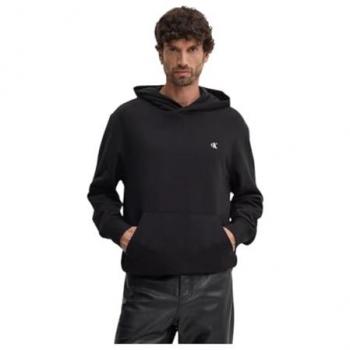 Calvin Klein Jeans Men's Black Hoodie with Logo Print and Kangaroo Pocket, Size M