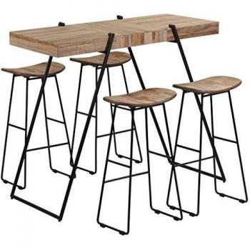 vidaXL Set Mesa Sillas Bar 5 Piezas Madera Teca Reciclada Mobiliario Comedor
