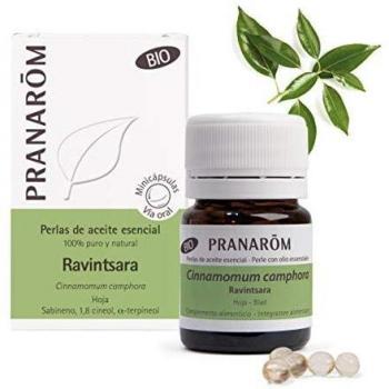 Pranarôm Ravintsara Minicápsulas Bio, con aceite esencial puro y natural de ravintsara, cinnamomum camphora, respiración, defensas naturales, 60 Minicápsulas