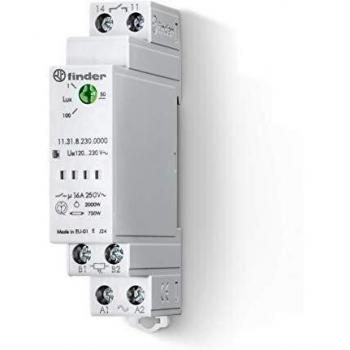 Relé Crepuscular Modular 1 NO 16A 230VAC - Finder Tipo 11.31, Sensibilidad de luz: 1-100 Lux