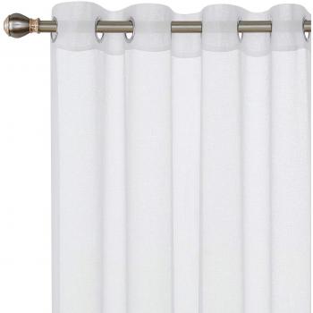 Deconovo Visillos Blancos Salón Infantiles para Ventanas Dormitorio Cortina Translucida Sheer para Habitacion Lino 2 Paneles 140 x 260 cm
