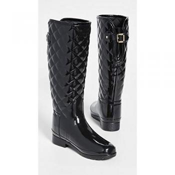 Hunter Women's Black Quilted Gloss Short Rain Boots - Size 10
