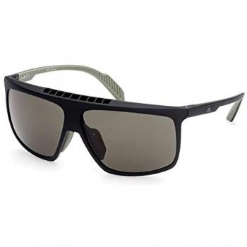 Adidas SP0032-H Men's Wrap Sunglasses - Antique Black with Green Accents, One Size