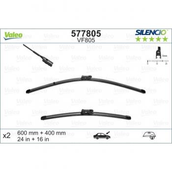 Juego de Limpiaparabrisas Silencioso Plano VALEO 577805 (600mm y 400mm)