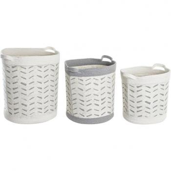 Conjunto de 3 cestas de almacenamiento en algodón gris - Set de Organizadores (35 x 35 x 40 cm)