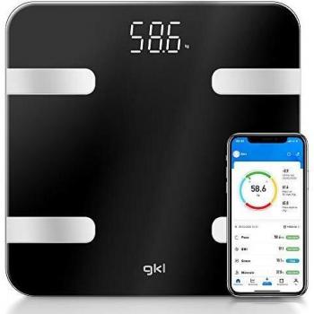 GKL - FITBLUE300 BLACK - Báscula dígital de alta precisión, App móvil gratuita, 12 parámetros, 8 usuarios diferentes y encendido/apagado automático - Negro