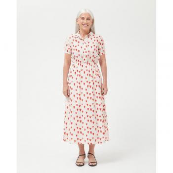Vestido largo camisero de mujer con estampado de corazones