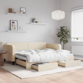 Sofá cama nido extraíble con cajones en tela color crema 90x200 cm