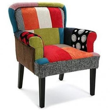 Versa 19501375 Sillón Philippe, Algodón y Madera, Patchwork, Multicolor, 89 x 71.5 x 72 cm