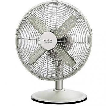 Cecotec Ventilador de sobremesa. Silencioso y potente. 3 velocidades. Motor de cobre. Diseño metálico. Oscilante y regulable, ForceSilence 570 SteelDesk