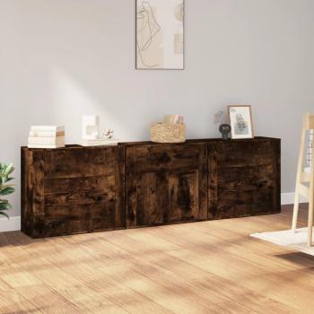 Aparador de Almacenaje 3 Piezas Madera Contrachapada Roble Ahumado VidaXL, Mueble Buffet para Salón, Armario Auxiliar y de Almacenamiento Marrón