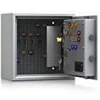 Caja Fuerte para Llaves de Seguridad Nivel A - Capacidad para 50 Ganchos, Color Gris Claro, Dimensiones 350 x 350 x 200 mm