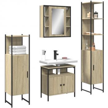 Conjunto de muebles de baño 4 piezas en madera ingeniería roble Sonoma Marrón Multilayer