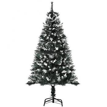 HOMCOM Árbol de Navidad Artificial 150 cm con 378 ramas, 41 decoraciones, soporte de acero, base plegable y desmontable, color verde