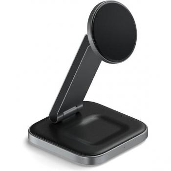 Satechi 2-in-1 Foldable Qi2 Wireless Charger Stand (15W, Space Gray)