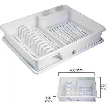 Oryx 5071030 Escurre Platos Rectangular Con Bandeja Anti Goteo, plástico, blanco, 49x39x10 cm