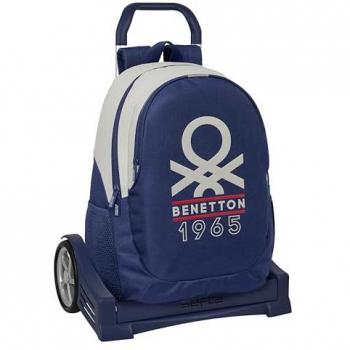 Mochila Escolar con Ruedas Benetton Varsity Gris Azul marino 32 x 44 x 16 cm, Espalda Ergonómica, Carro Evolution, Ideal para Niños de Diferentes Edades, Cómoda