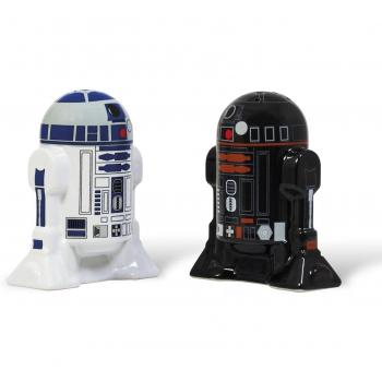 'Diseño - Juego de salero & pimentero - Star Wars - R2-D2 & R2 de Q5 - Estable de porcelana/cerámica - Salero pimentero - Acero - Robot Droide - divertido mesa decorativa eßtisch - Essen Würzen - Clone clonewars, indicado, ohne 