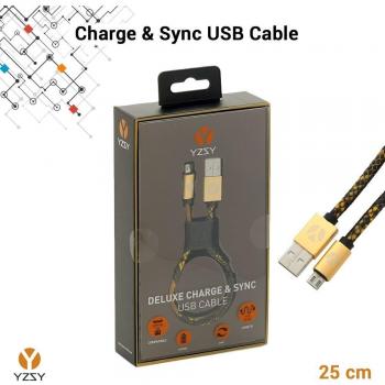 YZSY Deluxe - Cable de Conexión [ Sincro y Carga ] para Dispositivos Android, USB a MicroUSB - Yellow Snake 25cm