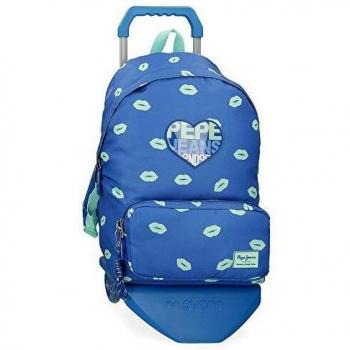 Pepe Jeans Ruth Mochila Escolar con Carro Azul 32x42x16 cms Poliéster 22.79L