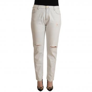 PINKO White Cotton Distressed Mid Waist Skinny Denim Jeans - W28