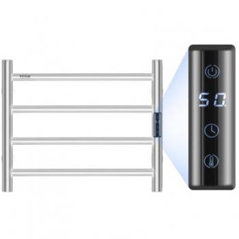Calentador de Toallas Eléctrico VEVOR de 4 Barras, Montado en la Pared, Impermeable IPX5, con Temporizador y Pantalla LED, 5 Niveles de Temperatura Ajust