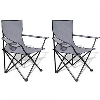 vidaXL Conjunto De 2 Sillas Grises Plegables Exterior Con Bolsa