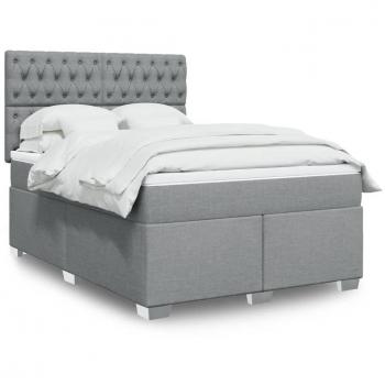 Cama Box Spring con Colchón de Tela Gris Claro 140x190 cm