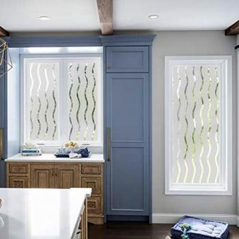 Umi.Ventana Vinilo Adhesivo Ondulada Rayas Decoracion Marina Película Estática Ventana para Hogar Decoración Calor Control y Protección de la Intimidad