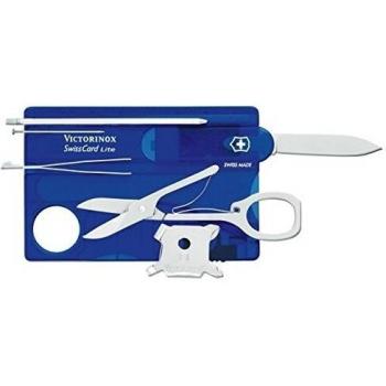 Victorinox Swiss Card Lite Navaja con 13 funciones, incluyendo luz led y lupa, de color azul transparente
