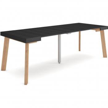 Mesa Consola Extensible 220 cm para 10 Comensales, Patas de Madera, Estilo Moderno, Negro