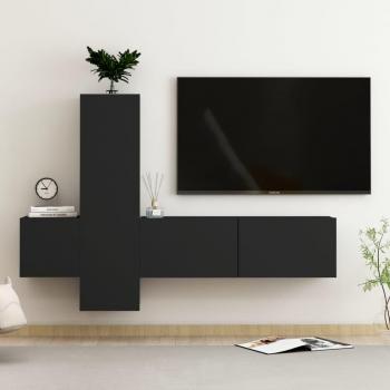 Set de muebles de salón TV 3 piezas madera de ingeniería negro