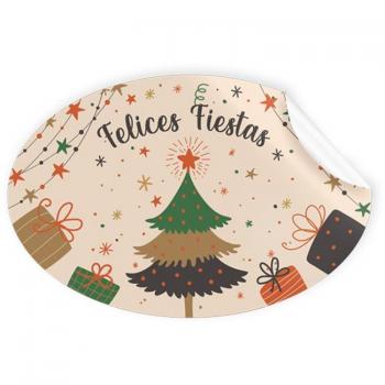 Rollo de etiquetas ovaladas 250 ud. - Árbol Navidad Felices Fiestas Escolar