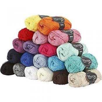 Hilo de algodón, L: 165 m, colores variados, 20 x 50 g