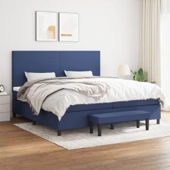 Estructura de cama box spring con colchón azul 200x200 cm en tela