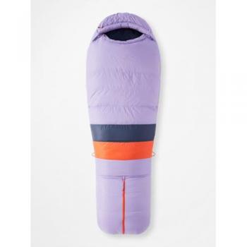 Saco de dormir Marmot Teton para mujer, tipo momia, relleno de pluma de 650, ligero y cálido, longitud 168 cm, temperatura mínima hasta -40°, color Paisley Purple/Arctic Navy