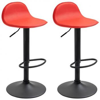 Set de 2 Taburetes Altos Regulables en Altura con Respaldo y Reposapiés en Simil Cuero Rojo y Negro