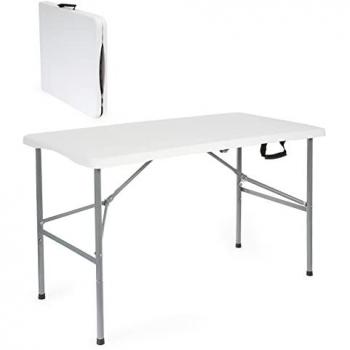 Mesa Camping Plegable Portátil Blanca 120x60x74 cm para Jardín y Exterior