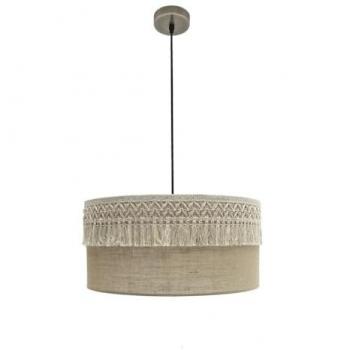 Lámpara Colgante Ekaterina 2xE27 Cuero/Saco 50x50 cm con Pasamanería - Iluminación Ambiental