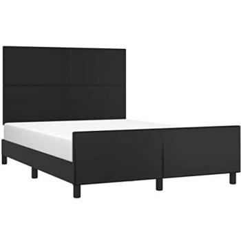 Estructura de cama matrimonial con cabecero tapizado en cuero sintético negro 140x200 cm
