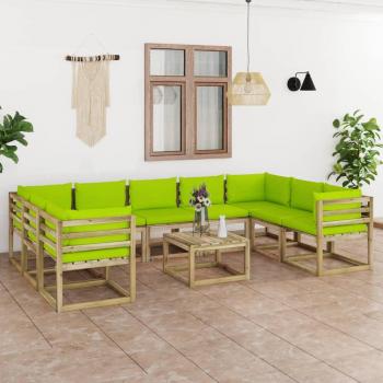 Juego de sala de estar de jardín con almohadas 10 piezas en pino impregnado