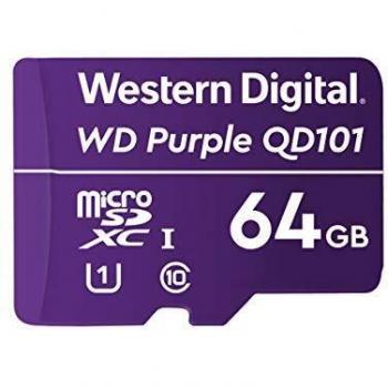 Western Digital WD Purple SC QD101 64GB MicroSDHC Clase 10 U1 Tarjeta de Memoria para Videovigilancia 24/7, Velocidad de Lectura hasta 50MB/s y Escrit