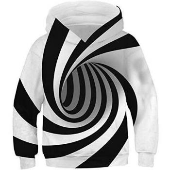 SunFocus Sudaderas con Capucha para niños 3D de Doble Cara con Estampado Divertido en Espiral gráfico niñas suéteres de Manga Larga Sudadera Blanca para otoño Invierno M